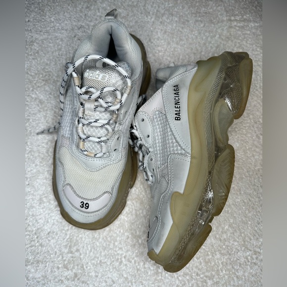 Balenciaga Triple SClear Sole Men's White Leather Mesh Sneakers - Picture 4 of 7